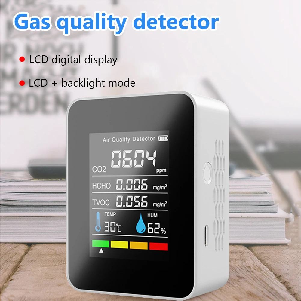 5 In 1 Carbon Dioxide Sensor 400-5000PPM Home Office CO2 HCHO TVOC Tester Agricultural Production Greenhouse Air Quality Monitor