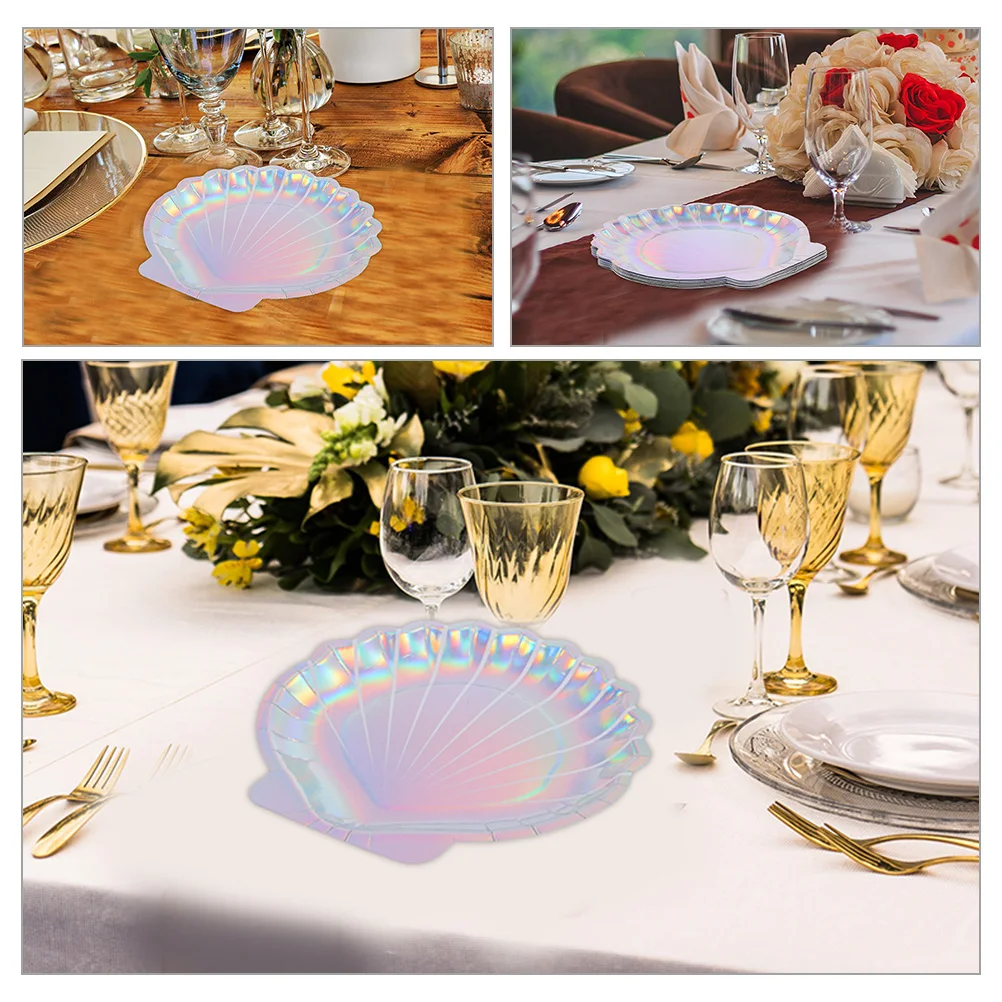 

16 Pcs Shell Paper Plate Mermaid Birthday Plates Tableware Seashell Food Trays Party