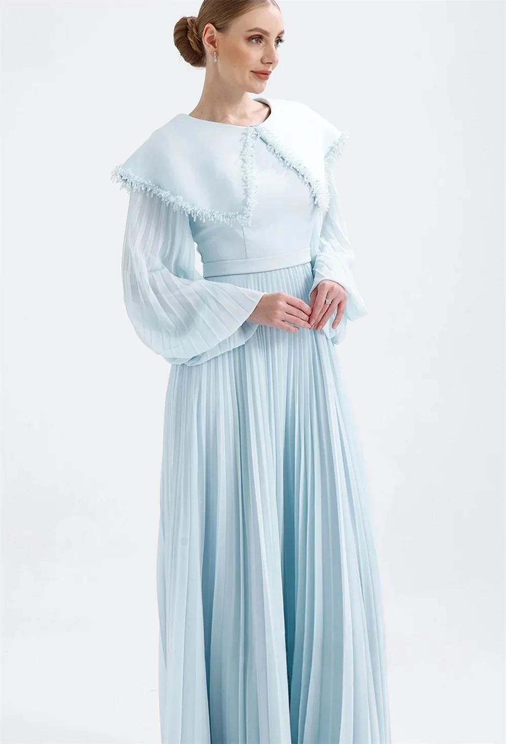 

Beaded Chiffon Long Sleeves Bespoke Occasion Gown Evening Dresses Pastrol Unisex Jersey Retro Dubai Saudi Arabic Prom Customized