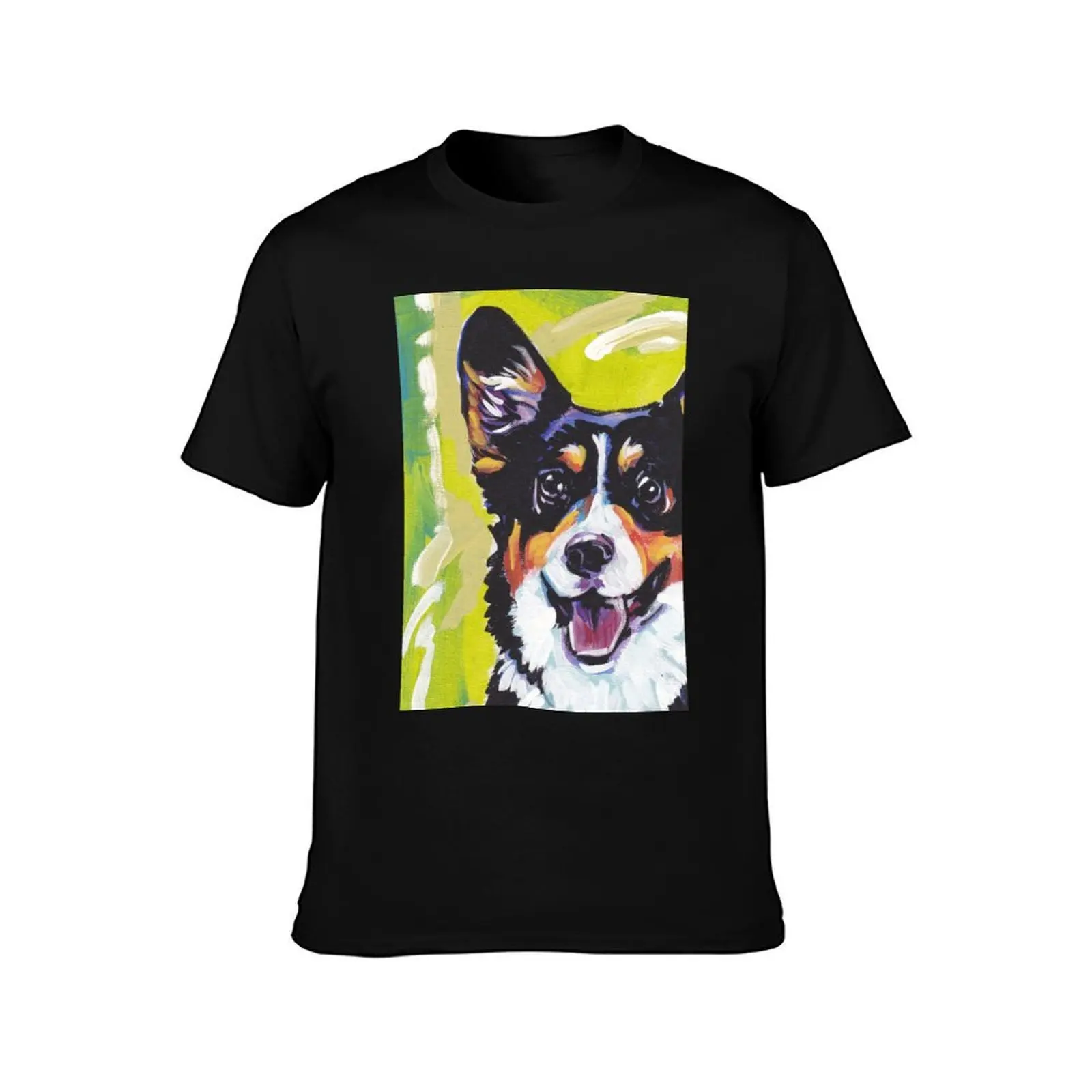 Pembroke Welsh Corgi Dog Bright colorful pop dog art T-Shirt Minimalist Plain Crew Neck T-Shirt