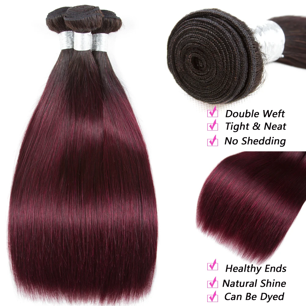 TB 99J Dark Burgundy Human Hair Bundles Straight Human Hair  Bundles Brazilian Wine Red Unprocessed Virgin Weave Hair Extensions