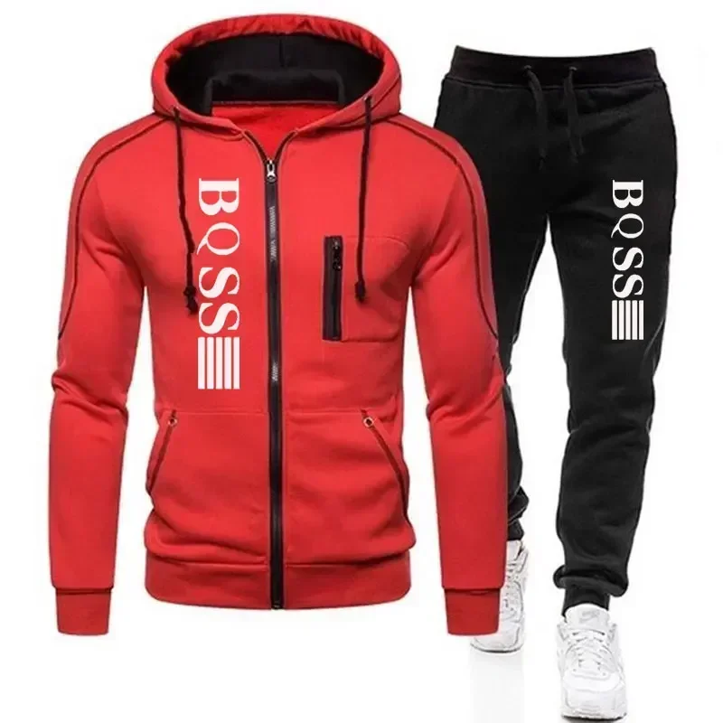 2024 Autumn and winter new men\'s fashion zipper cardigan leisure fitness jogging sports hoodie + sweatpants 2-piece set