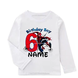 Kid Spring and Autumn MARVEL Spiderman Birthday Long Sleeve T-shirt 3 4 5 6 7 8 Spiderman Customized Name Birthday Party Clothes