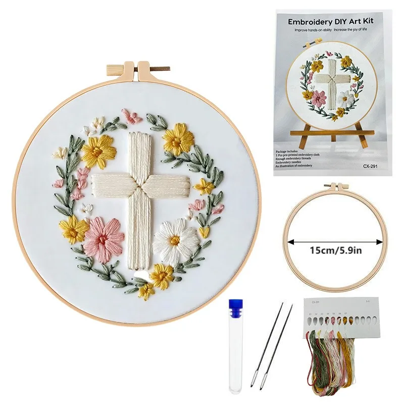 Jesus Geburt Weihnachts-Stickerei-Set mit EN-Anleitung, Faden, Werkzeug, Kreuzstich-Set für DIY-Feiertagsgeschenk