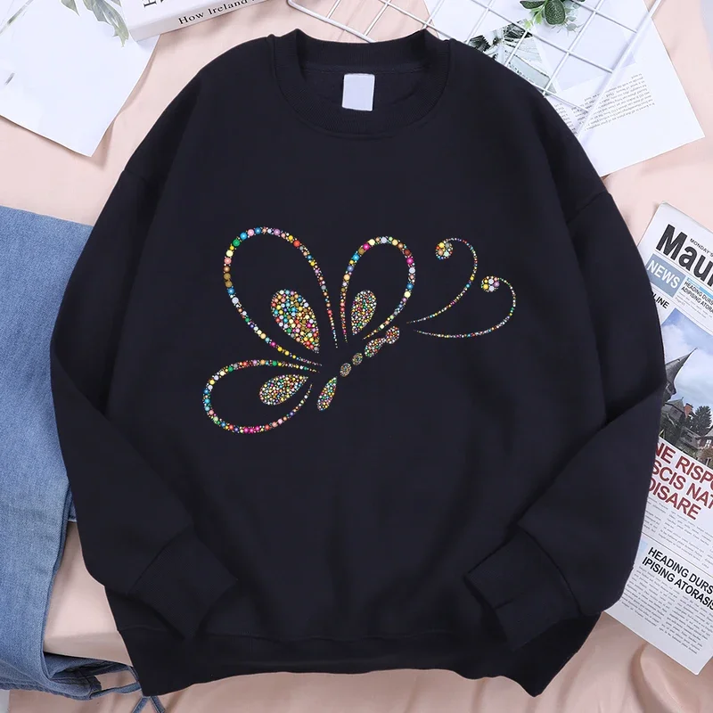 Colorful Beads Flying Butterflies Men Sweatshirt Loose Oversized Hoodies Creativity Crewneck Clothing Loose Casual Casual Tops