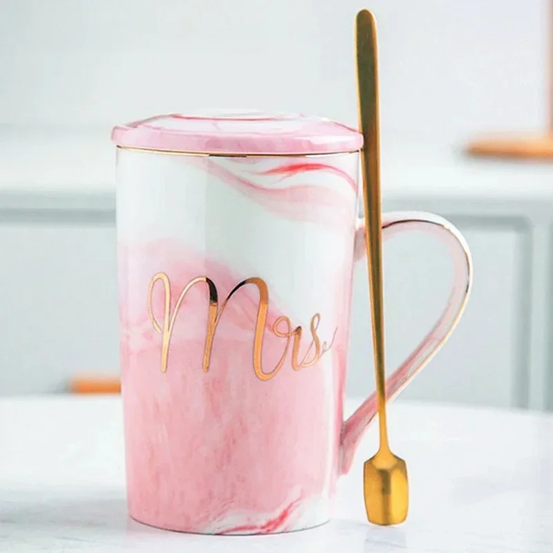 LMHBJY Marble Pattern Cups Gold Rim Mug Gift Box Set Coffee Mug Couple Women Cup Flamingo Cup Ceramic with Hand Ceremony