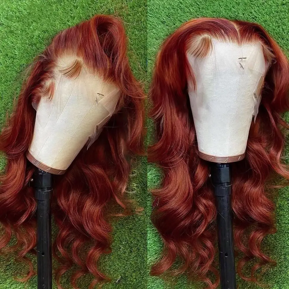 Peluca de cabello humano con frente de encaje marrón rojizo, peluca Frontal de encaje HD 13x6, prearrancada, rojo oscuro, marrón, 13x4, OnSale