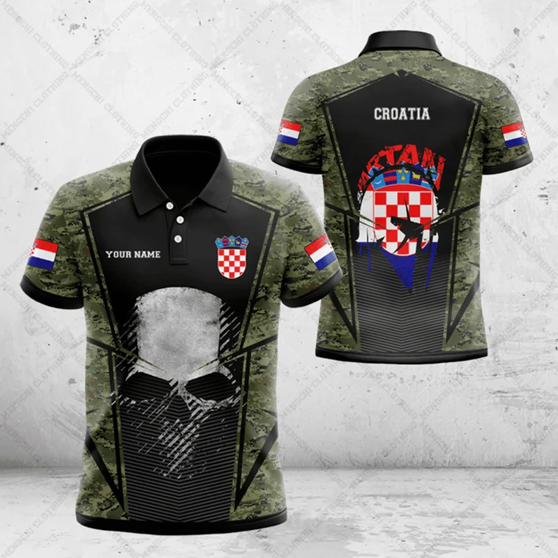 Custom Name Croatia Flag Graphic Camouflage Polo Shirt Summer Men's Fashion Streetwear Loose E-Sports Jersey Short Sleeve Tops