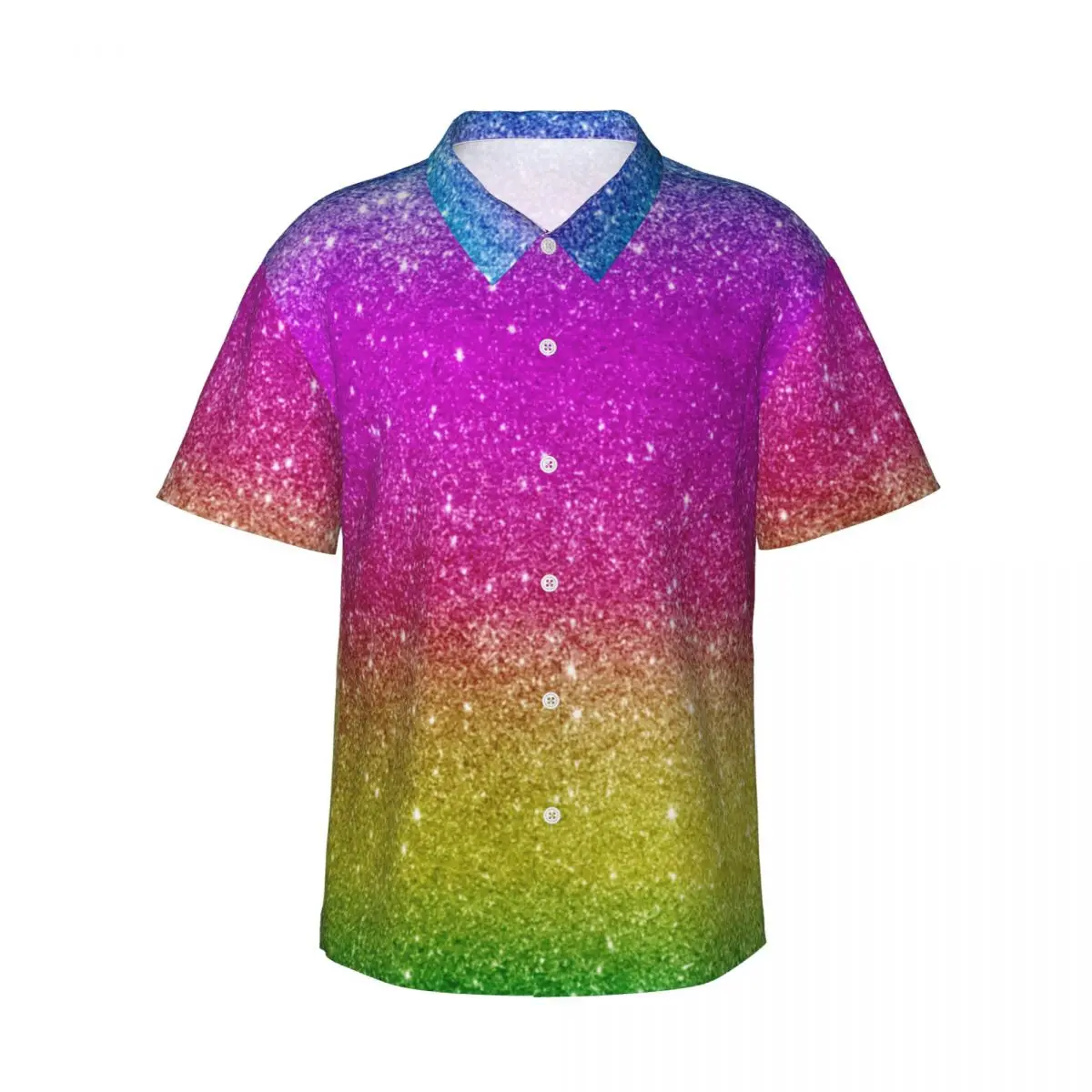 

Sparkle Rainbow Casual Shirt Glitter Stripes Vintage Hawaiian Shirts Man Short-Sleeve Vacation Fashion Graphic Oversized Blouses