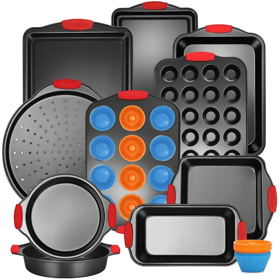 

Pans Set with Silicone Handles, 34 PCS Nonstick Bakeware Sets, Oven Pan Set Includes Baking Tray, Cookie Sheet, Cake Pans, Loaf