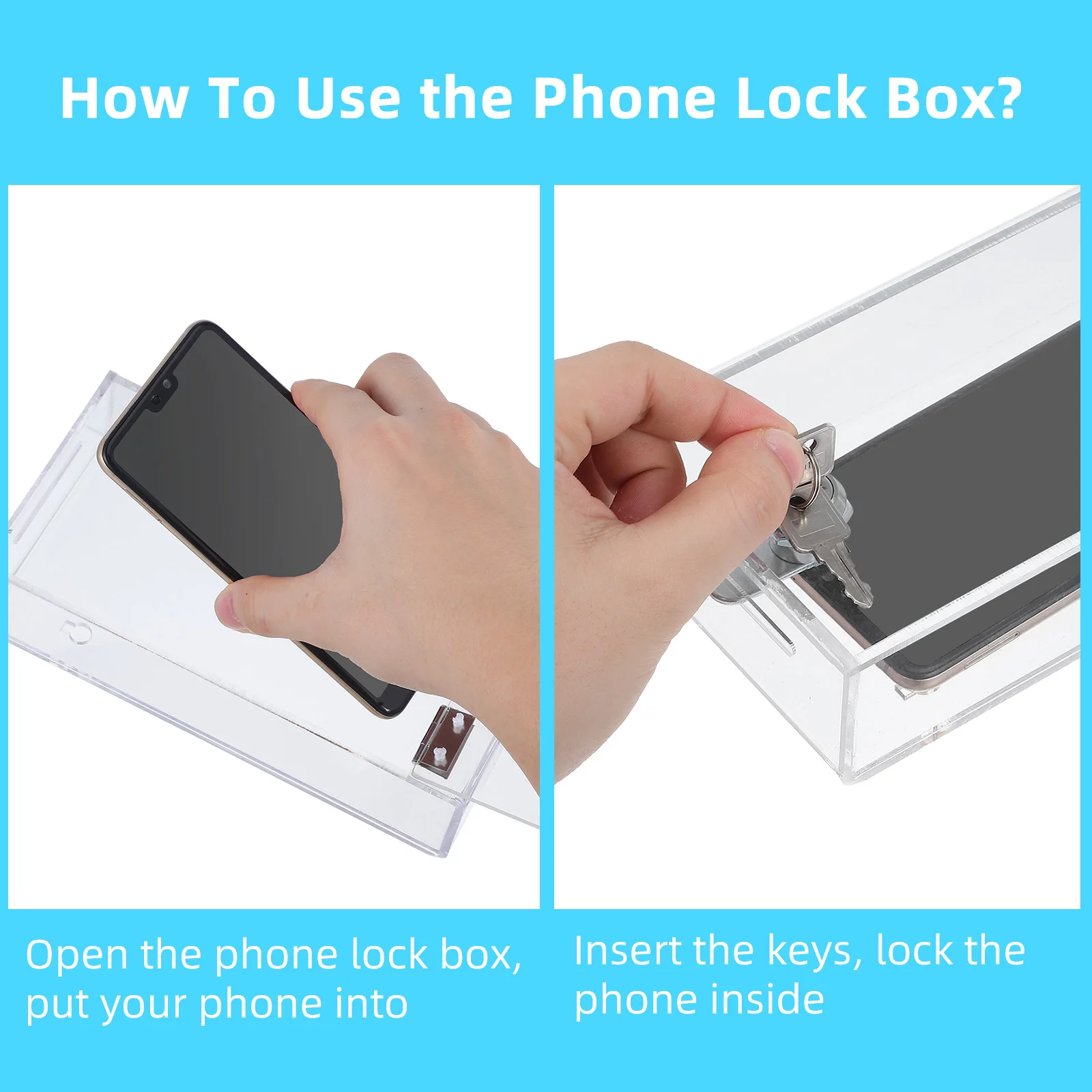 Strong Phone Locking Box Clear View Easy to Search Lightweight Practical Cell Phone Storage Container with Emergency Holes