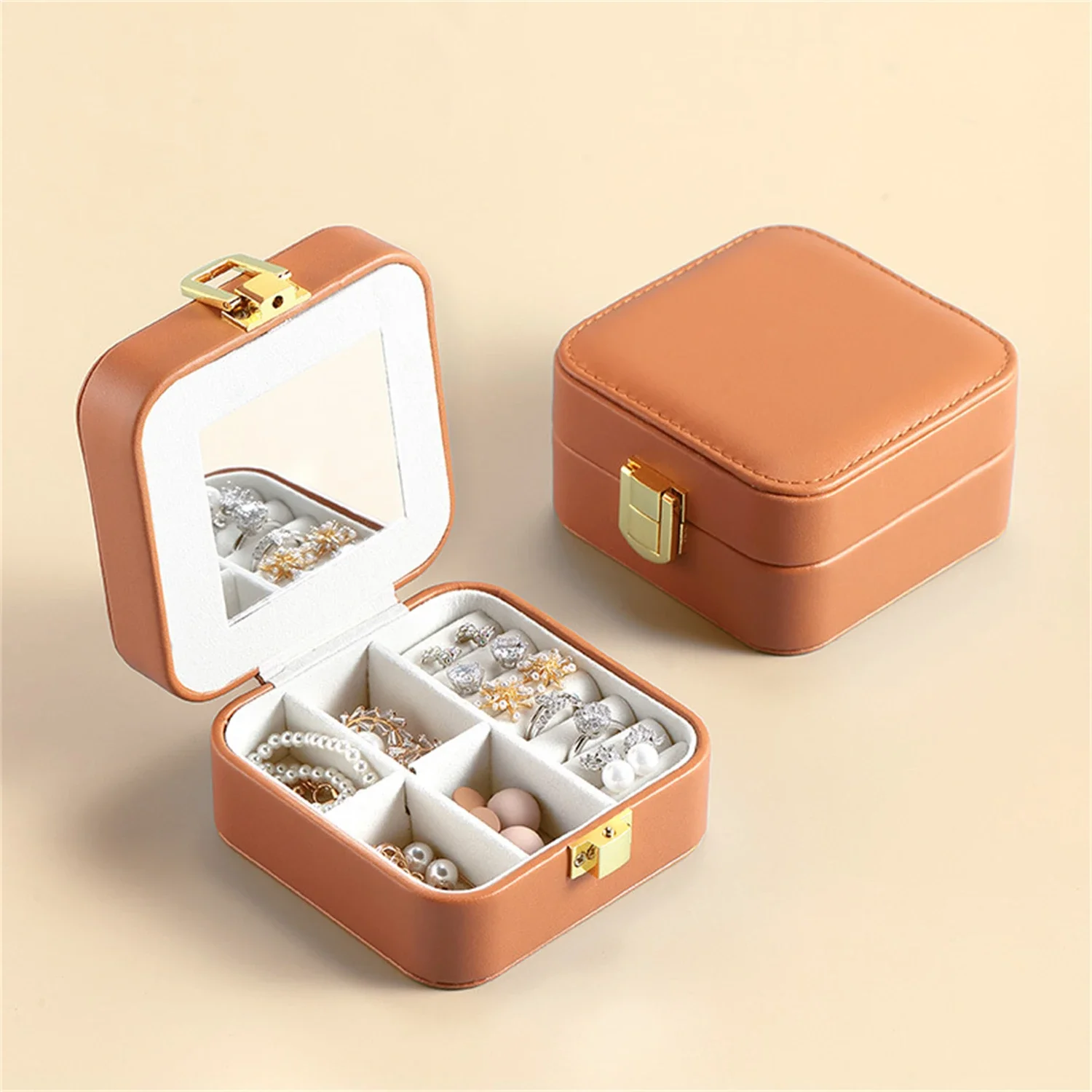 

Girls Portable LeatherJewelry Box Earrings Necklace Display Travel Jewelry Case Boxes For Ring Jewelry Storage Organizer Holder