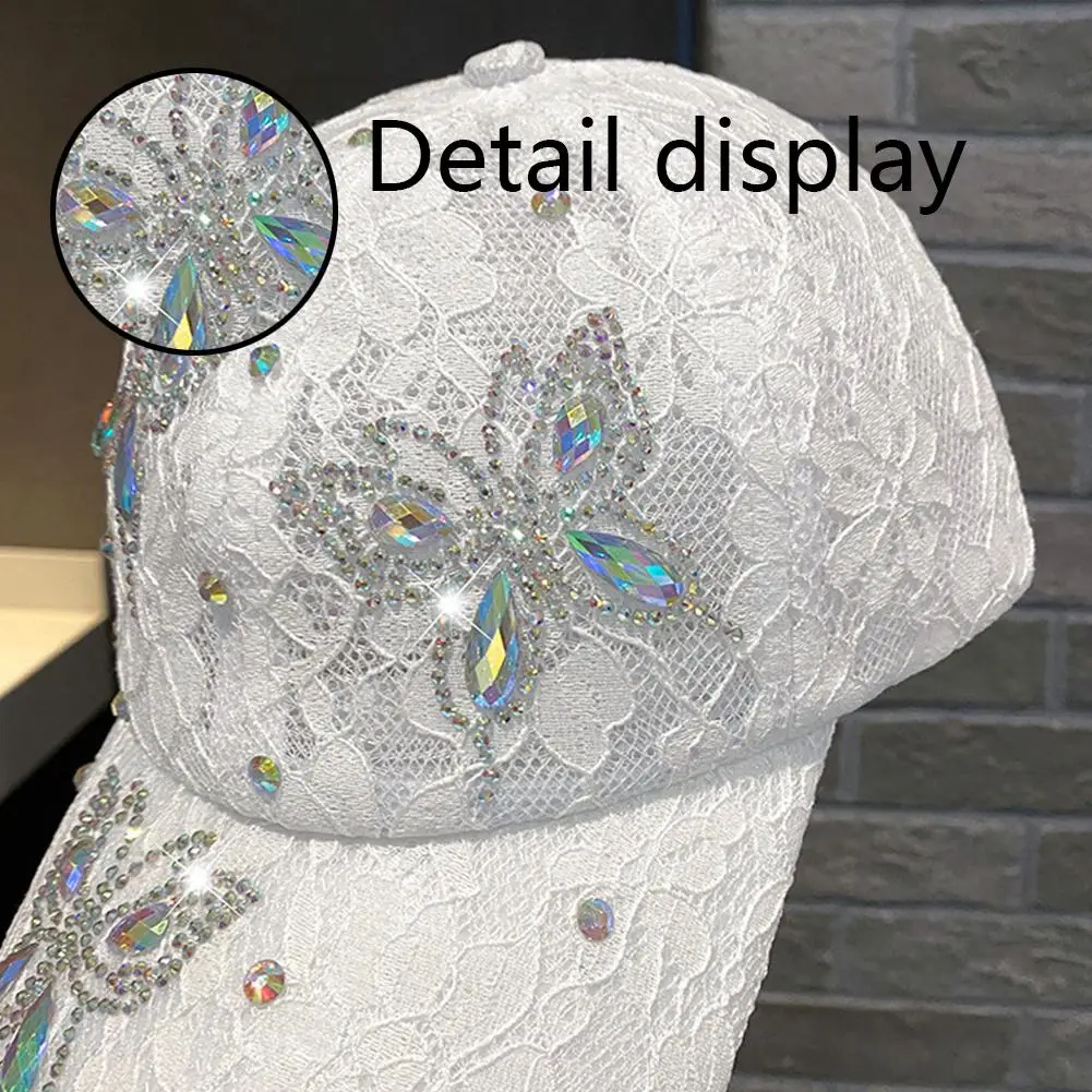 

Summer Three-dimensional Flower Women's Baseball Cap Rhinestones Hat All-match Outdoor Sunshade Hollow Breathable Butterfly D8T7