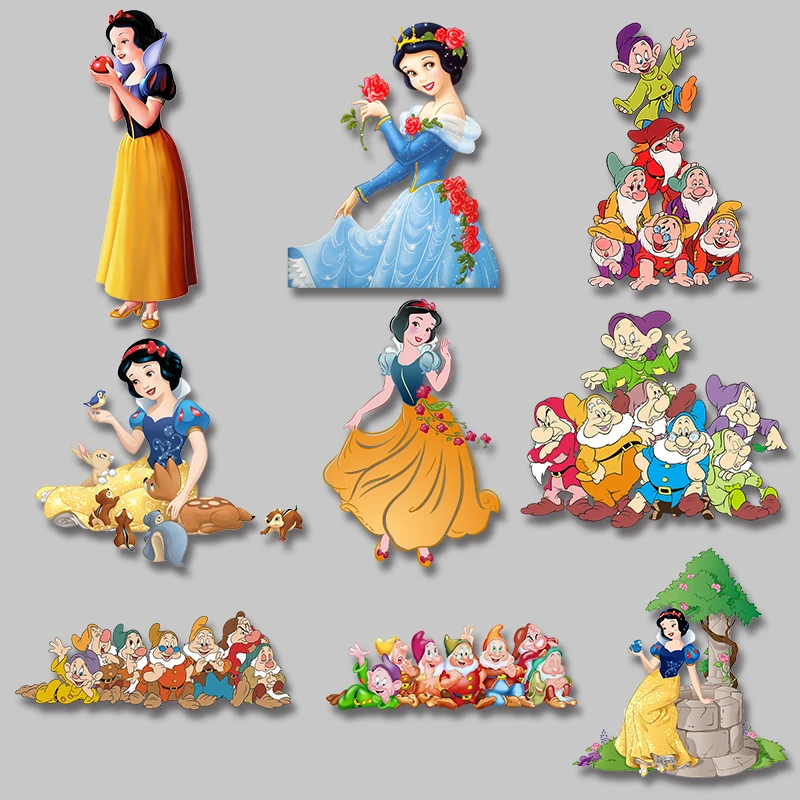 

Snow White and the Seven Dwarfs Cartoon Anime Bunny Flower Sticker Heat Transfer for Clothing Printed Iron on patches
