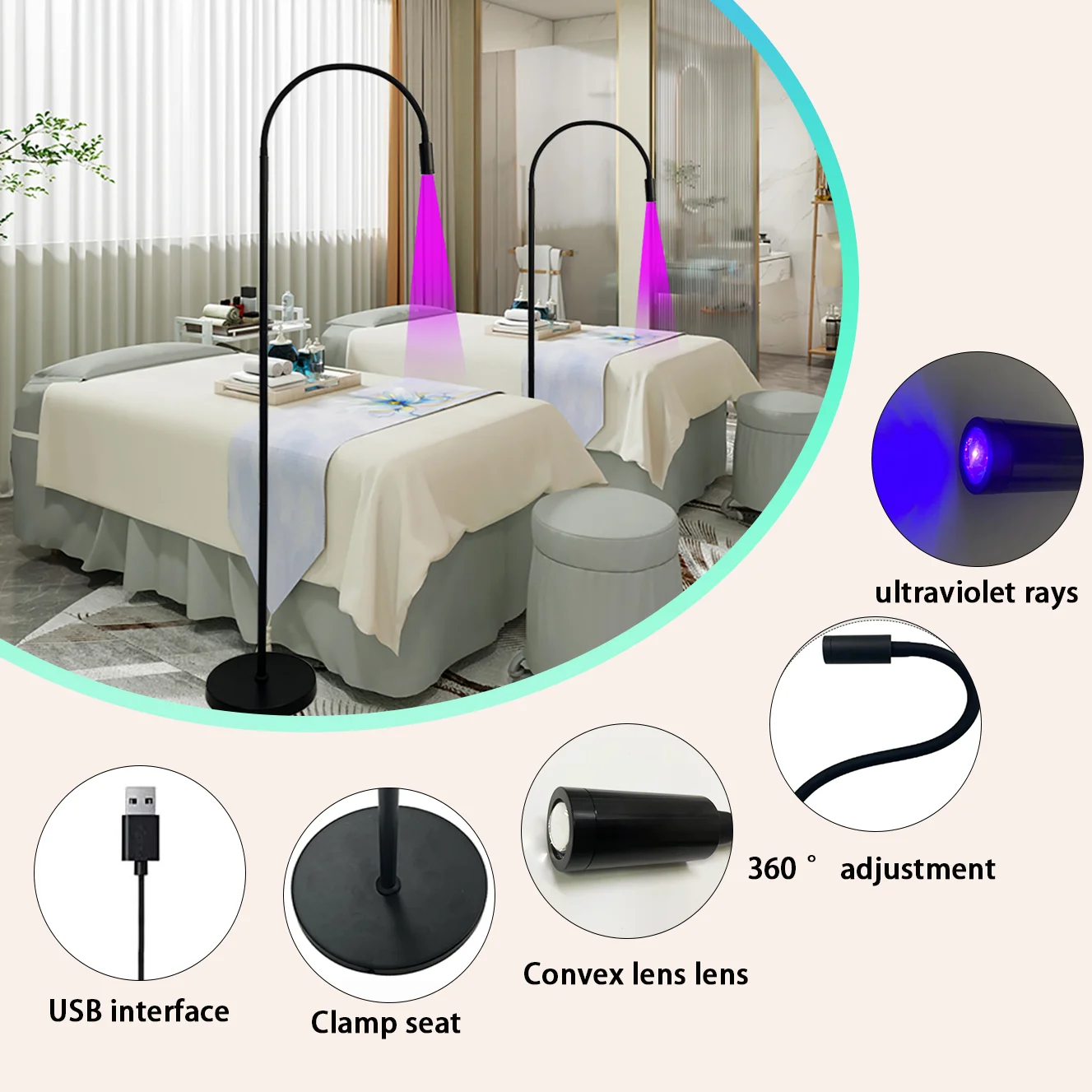 5W eyelash grafting nail curing UV glue dedicated foot switch beam lamp, silent foot pedal floor lamp