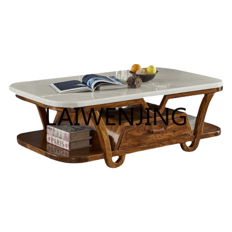 Ebony coffee table TV cabinet combination high-end European marble rock slab tea table living room tea table