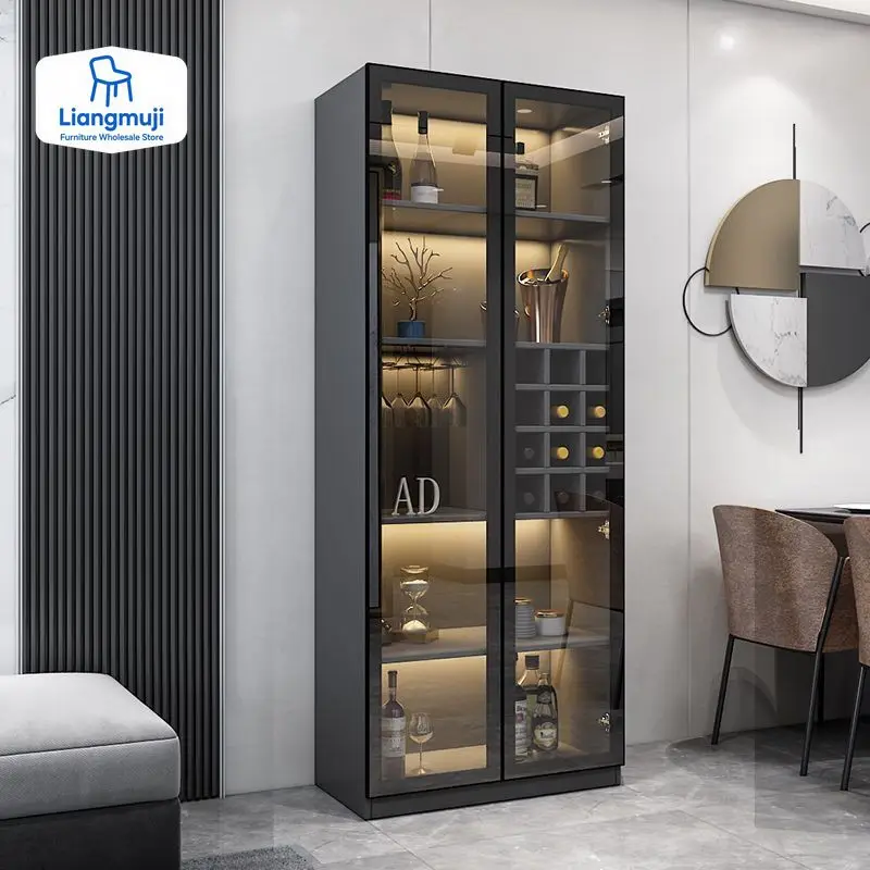 

Glass Living Room Wine Cabinets Display Kitchen Wall Home Wine Cabinets Racks Liquor Mueble Licorera Restaurant Furniture QF50JG