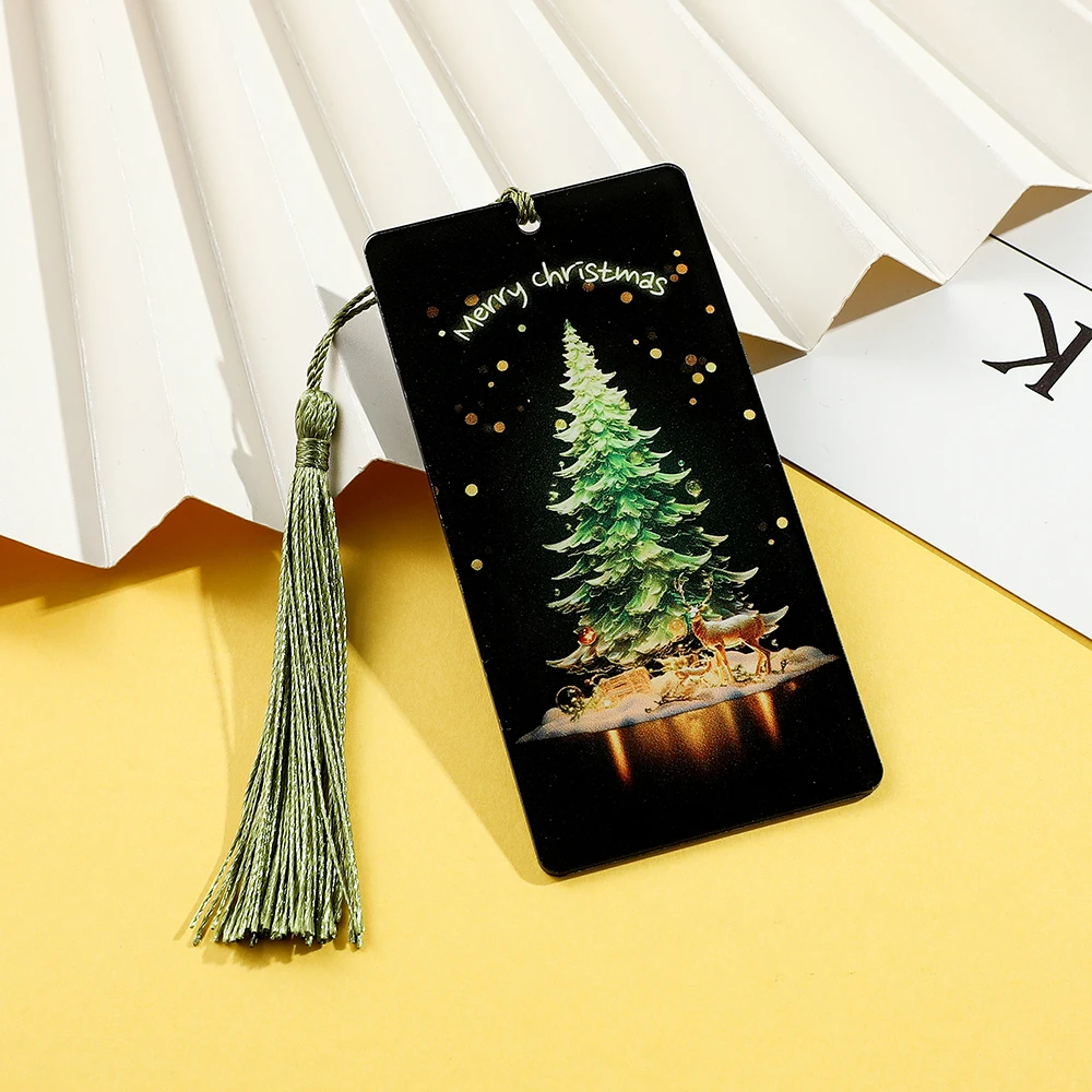 

Black Christmas Tree Acrylic Bookmarks Reading Labels Book Pages Positioned for Reading Lovers, Farewell Gift for Neighbors