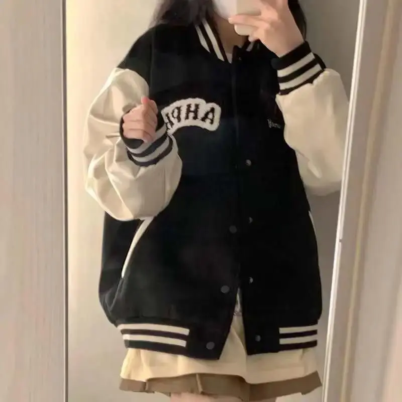 

Autumn Women'S Cropped Jackets Deerskin Maillard Spliced Warmth Lace-Up Wide Commuting Spring/Summer Graffiti Teens Trekking