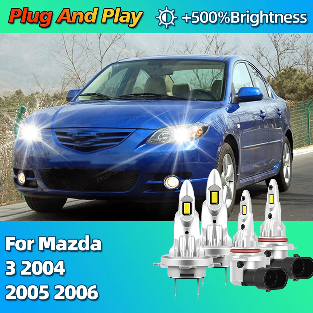 

2/4Pcs 6000K Car Headlight LED Bulbs CANBUS Lights HB3 H7 30000Lm Headlamp For Mazda 3 2004 2005 2006 Plug and Play