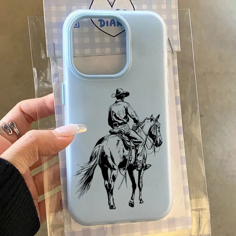 A Classic Cowboy Knight Design Case For iPhone 17 Air 16 15 Pro Max 16E 14 13 12 11 PRO XS XR 7 8 Plus 2 IN 1 Matte Clear Cover