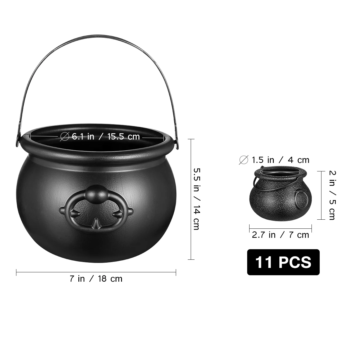 

12Pcs Halloween Black Cauldrons 1 Large 11 Small Ergonomic Handles Mini Candy Kettles Novelty Candy Pots for Party Decoration