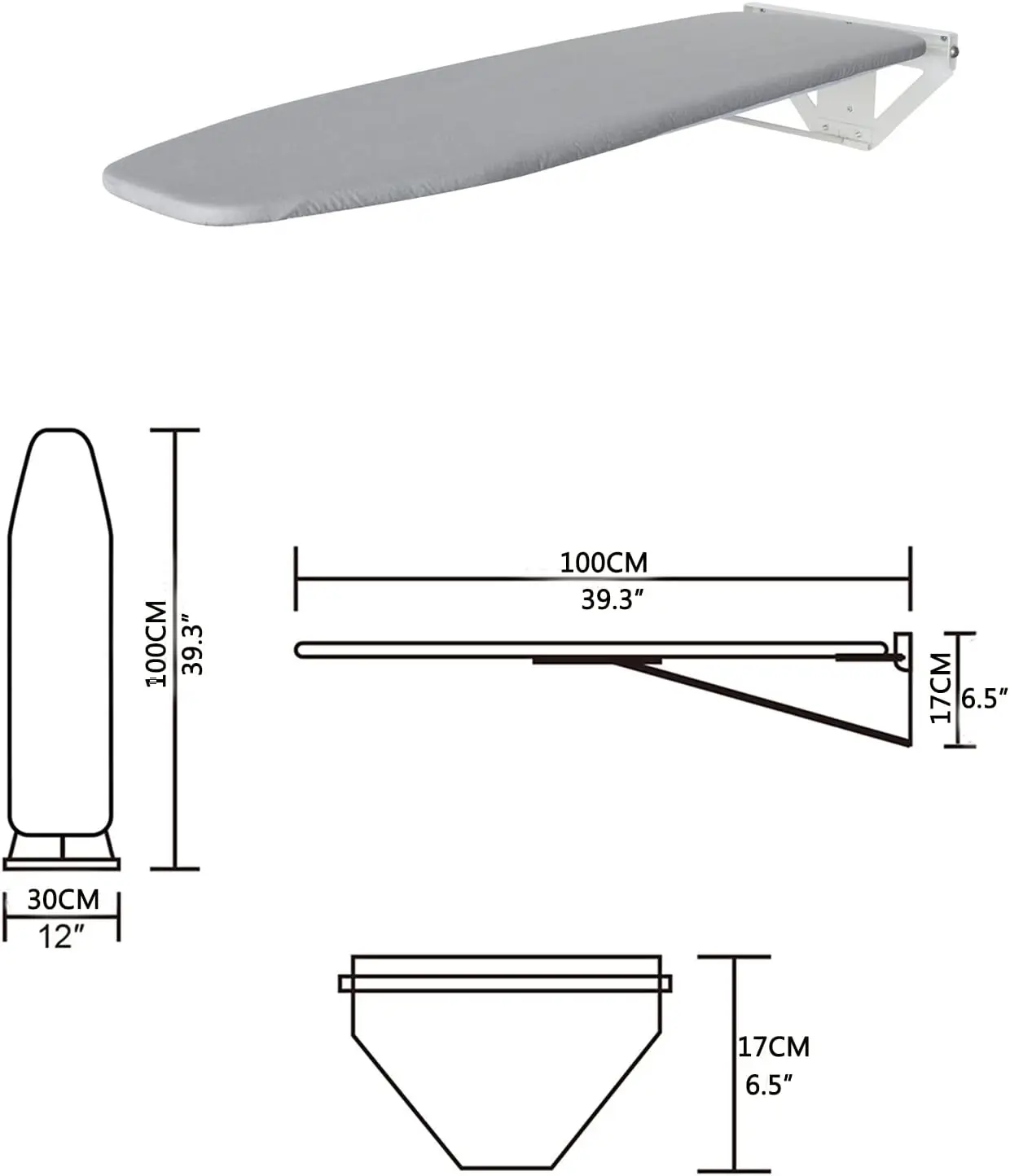 Wall-Mounted Ironing Board Foldable Ironing Station for Home Apartment & Small Spaces Compact Mount Fold Down Iron Board