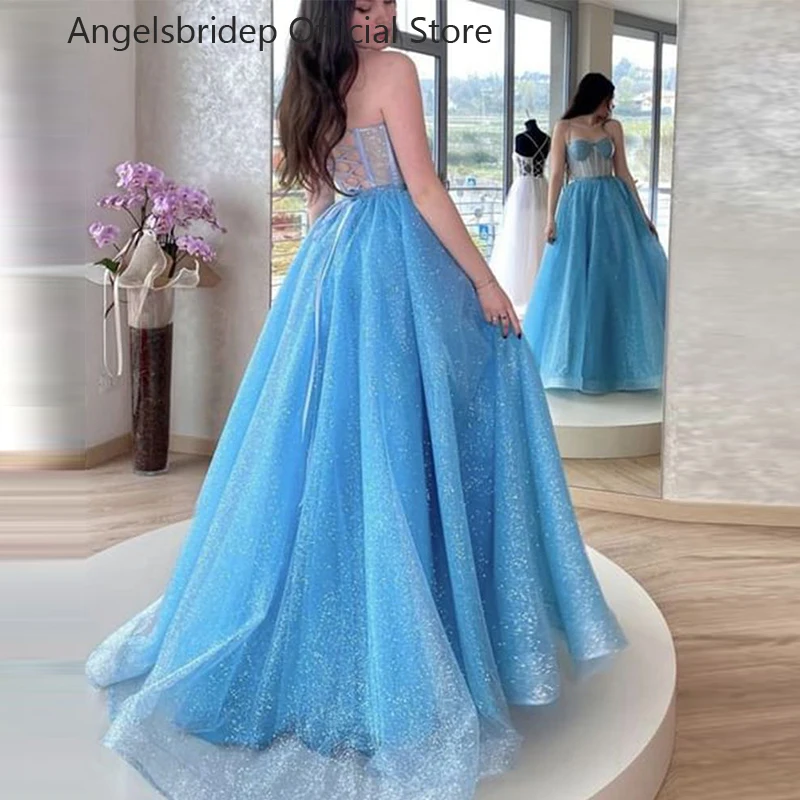 

Angelsbridep Glitter Tulle Prom Dresses A-line Evening Gowns Halter Straps Sweetheart Party Dress Vestidos De Ocasión Formales