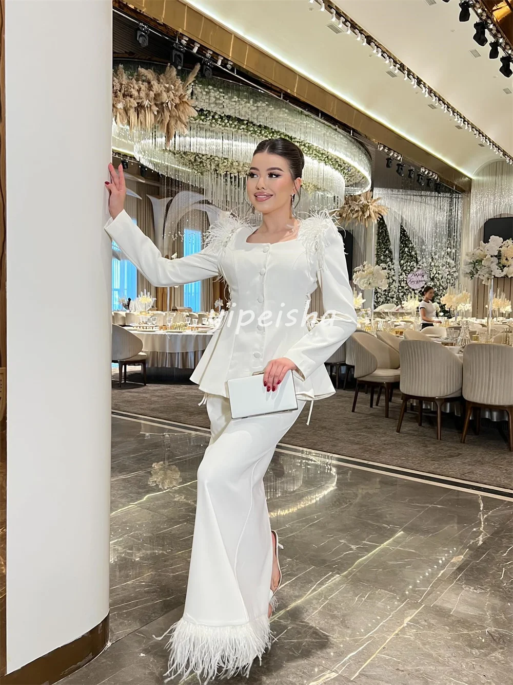 Personalizado combinando formal jérsei botão pena plissado em linha reta pescoço quadrado vestidos longos sob medida vestidos de ocasião alta qualidade