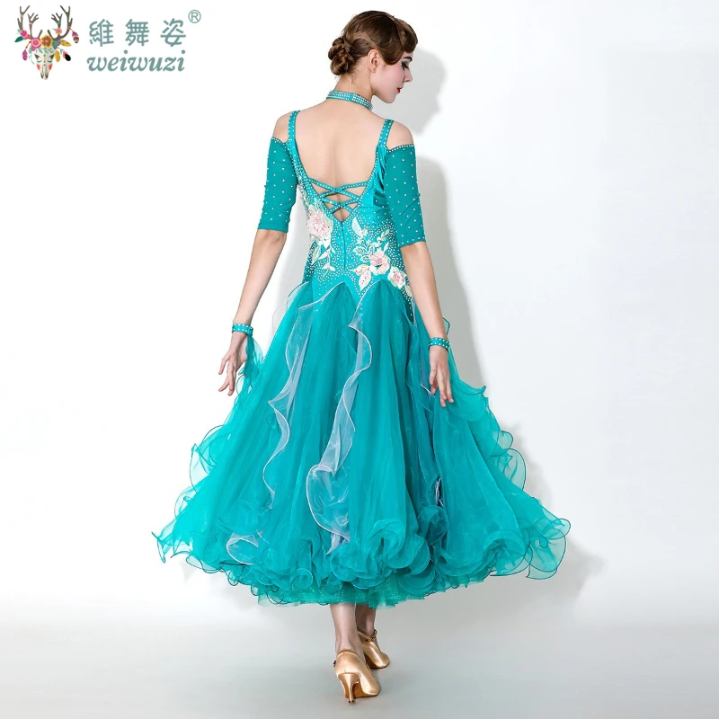 زي أداء قاعة الرقص مخصص الراقية نصف كم فستان كبير سوينغ الفالس ملابس مسابقة الرقص الحديثة #4