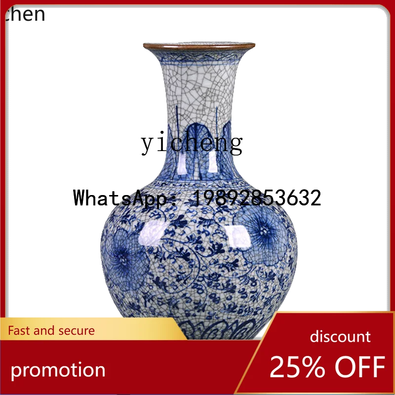 HT ceramic vase ornament, living room flower antique Chinese TV cabinet, home desktop decoration,