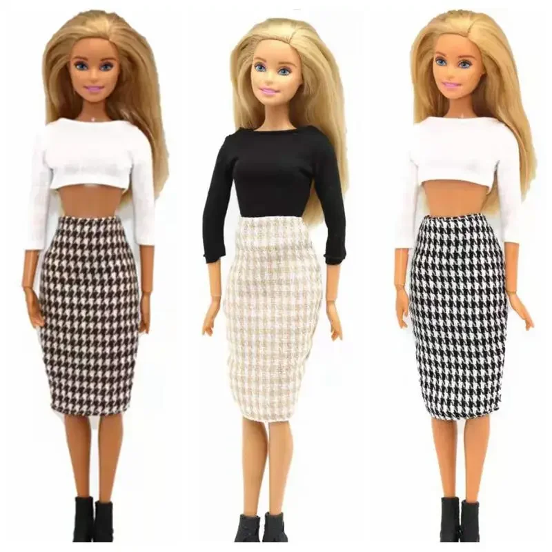 1/6 BJD Doll Clothes Houndstooth Plaided Skirt for Barbie Dress Princess Outfits 11.5