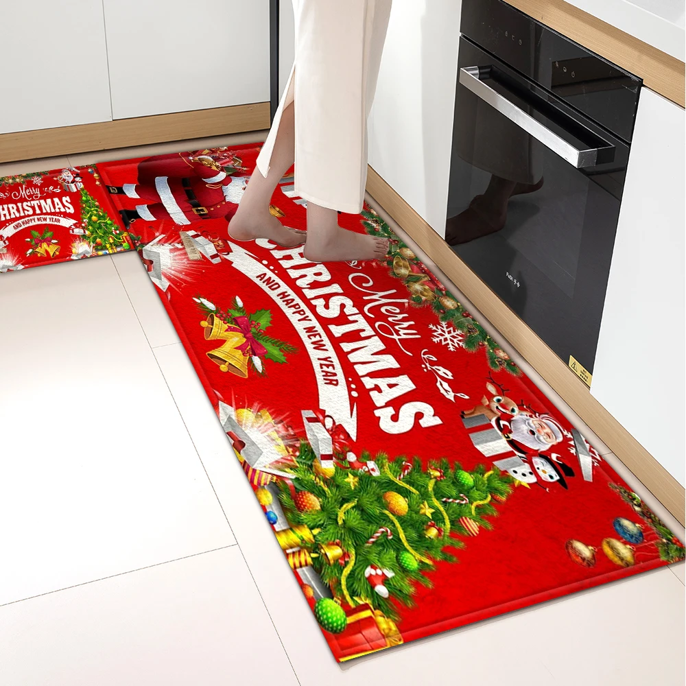 Christmas Kitchen Floor Mat Entrance Doormat Living Room Hallway Bathroom Decor Carpet House Bath Bedroom Door Non-Slip Foot Rug