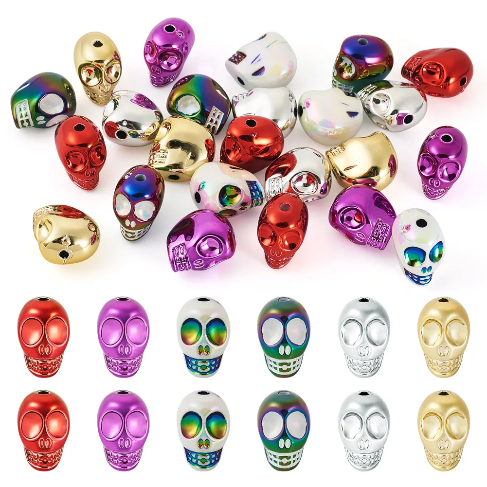 24pcs Skull Acrylic Focal Beads for Pens Bulk UV Plating Skeleton Beadable Halloween Acessories DIY Earrings Necklace Jewelry