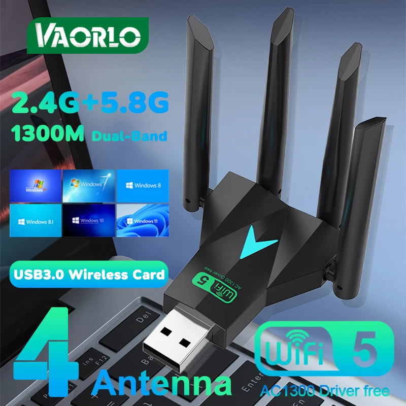 1300Mbps WiFi USB Adapter Dual Band 2.4G+5.8G Driver-free 4 Antennas USB 3.0 High-Speed Wireless Card WIFI Hotspot Sharing PC