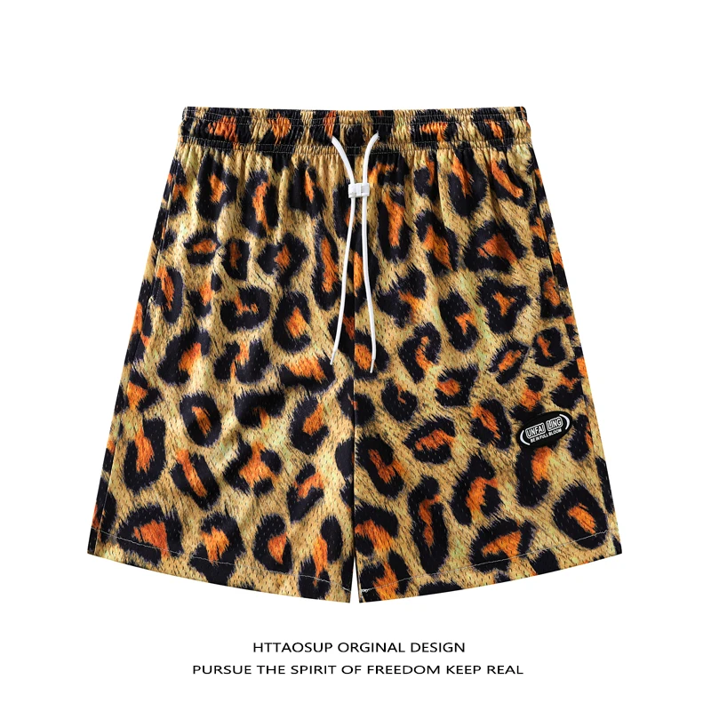 HTTAOSUP New Animal Leopard Print Shorts Loose Fit Basketball Sports Pants Men Women Casual Straight Leg Breathable Summer