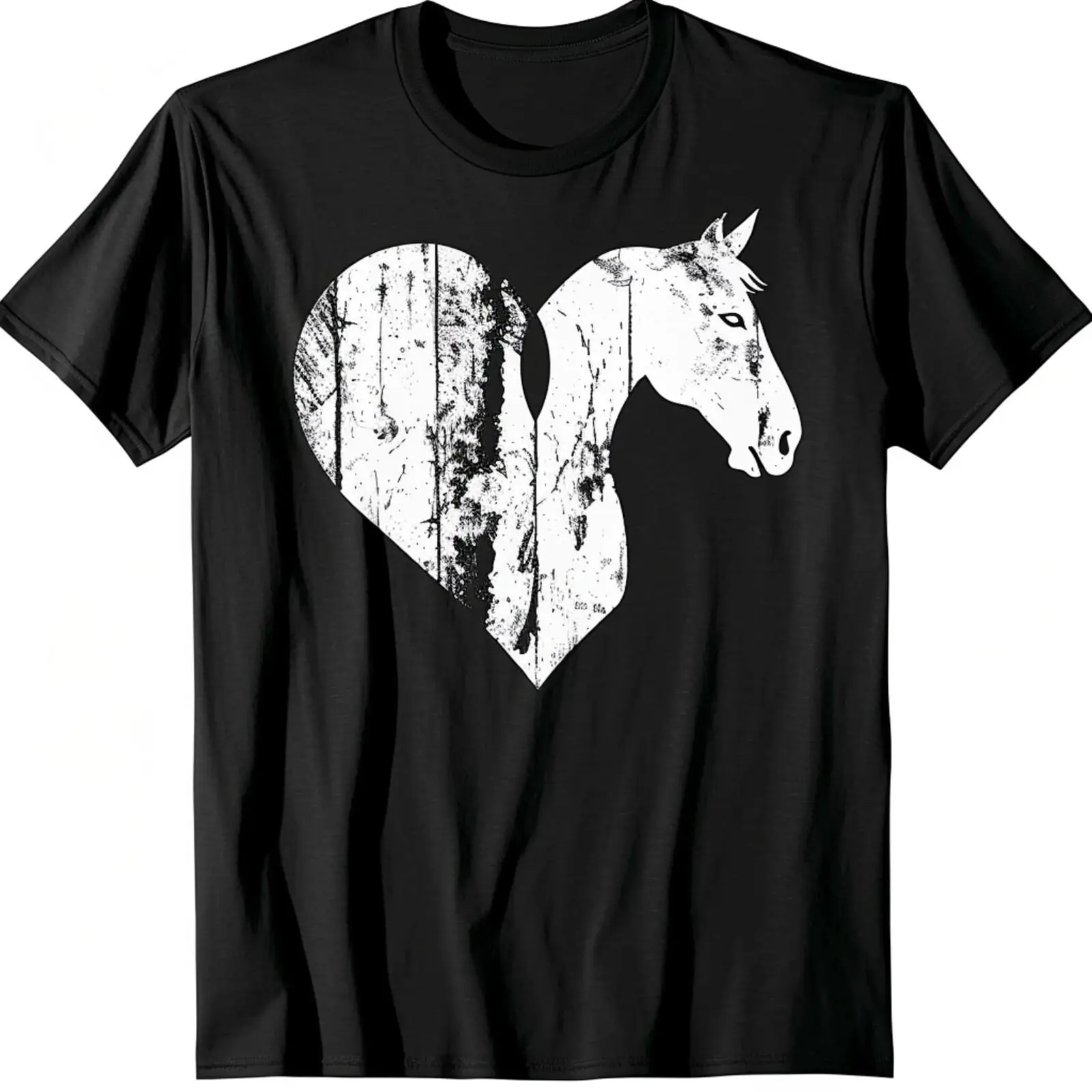 Vintage Horse Head Heart Black TShirt Minimalist Design Front