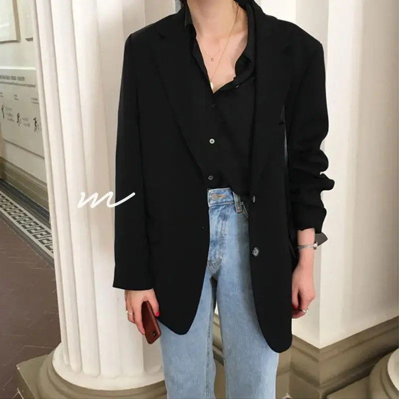 REALEFT Spring Autumn White Women's Blazer 2025 New Long Sleeve Single Breasted Korean Casual Loose Outwear Pockets Female