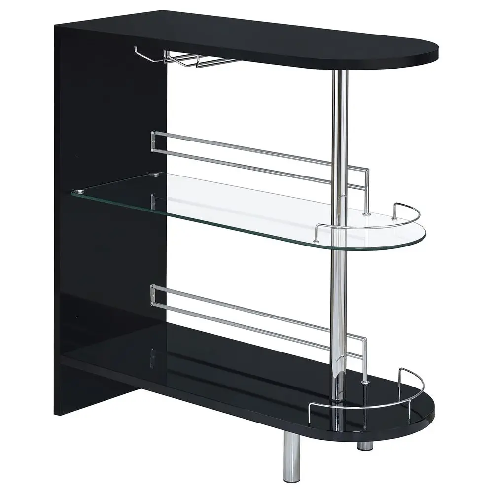 

Dallas 3Piece Acrylic and Glass Home Bar Cabinet Curved, Freestanding, Glass Shelves, Stemware Rack, Bottle Wine Rack Contempor