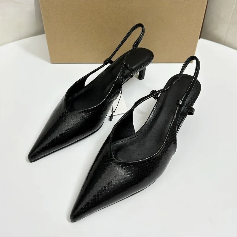 Elegant Black Pointed Toe Women High Heels Shoes Snake Skin Pattern Office Work Stiletto Trendy Design Ladies Dress Pumps