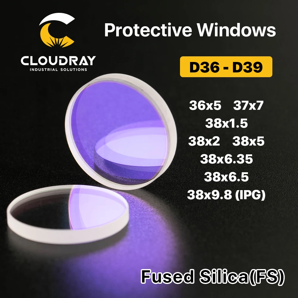 Cloudray Laserowe okna ochronne D36 - D39 Kwarcowy stopiony krzem dla lasera światłowodowego 1064nm Precitec Raytools WSX 36x5 37x7