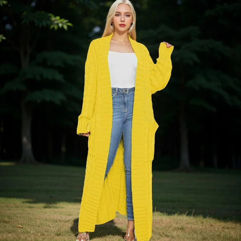Women's Clothing Knitted Oversized Cardigan Best Sellers Twisted Pockets Autumn Winter New Fashion Sexy Casual Long Trench Coat