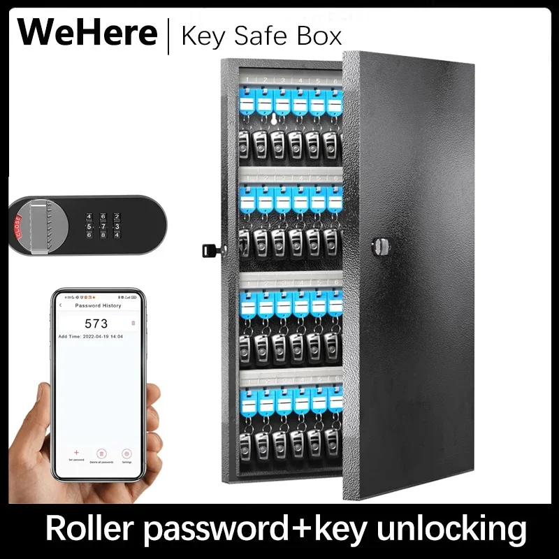 

WeHere Key Lock Box Wall Mounted (96 Keys), Roller Mechanical Password Lock,key Cabinet with Combination Lock and 96 Key Labels