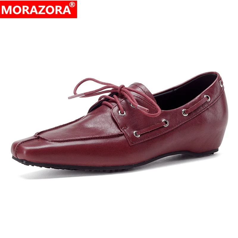 

MORAZORA Genuine Leather Shoes Women Low Heels Lace Up Fashion Party Dress Shoes Handmade Ladies Footwear