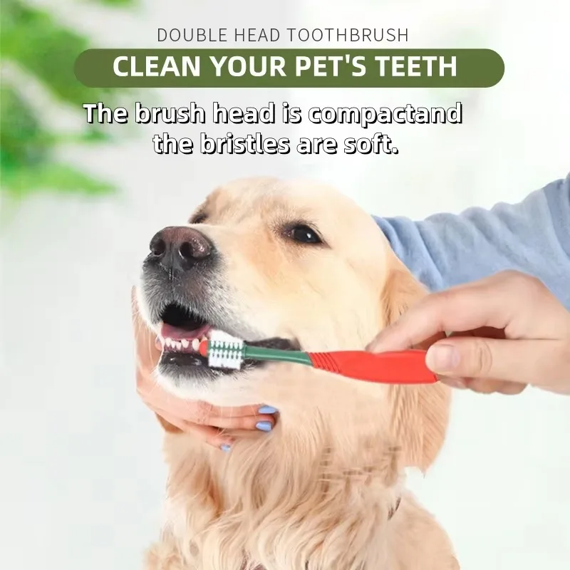 Dog Toothbrush Toothpaste Kit Beef Dog Toothpaste 360° Double-Head Toothbrush Tooth Brushing Pet Dental Care Kit for Dogs Cats