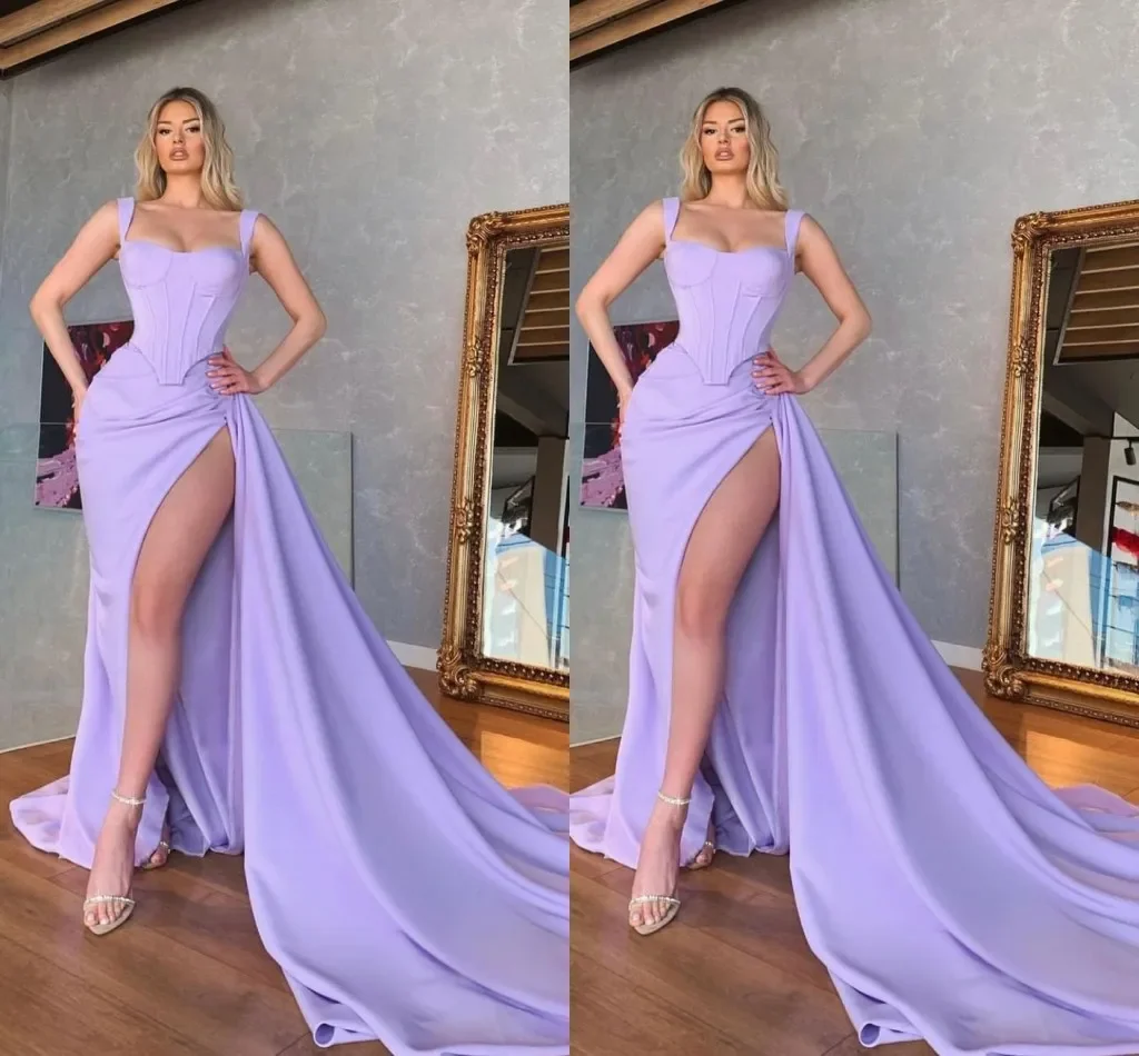 Vestido largo de sirena para mujer, traje Sexy de talla grande con tirantes, abertura lateral alta, ocasiones formales, desfile, fiesta de noche y cumpleaños