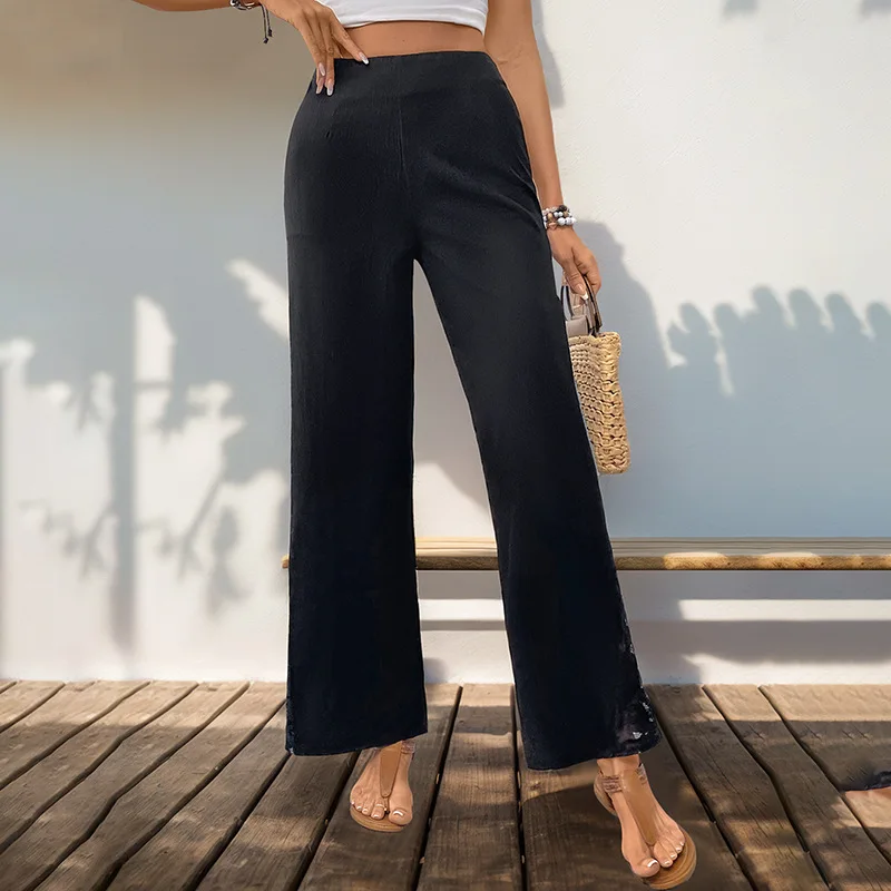 Summer New Cross-border Pants for Commuting and Leisure Lace Patchwork Wide Leg Pants for Women