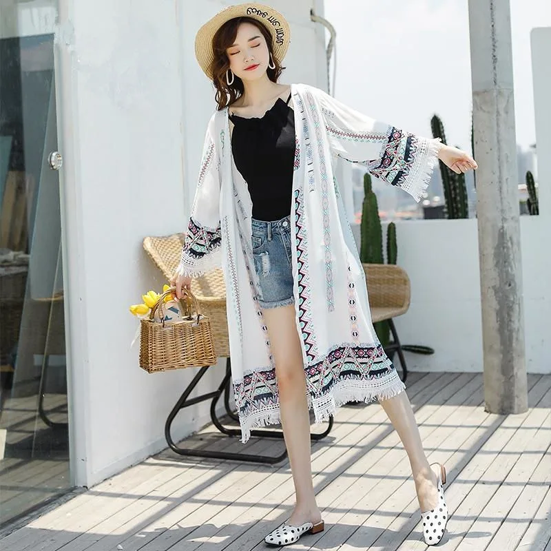 Cardigan Thin Coat Sunscreen Clothing Women Robe Boho Coats Beach Tassels Summer Outerwear New Korea Loose Fashion Sandy