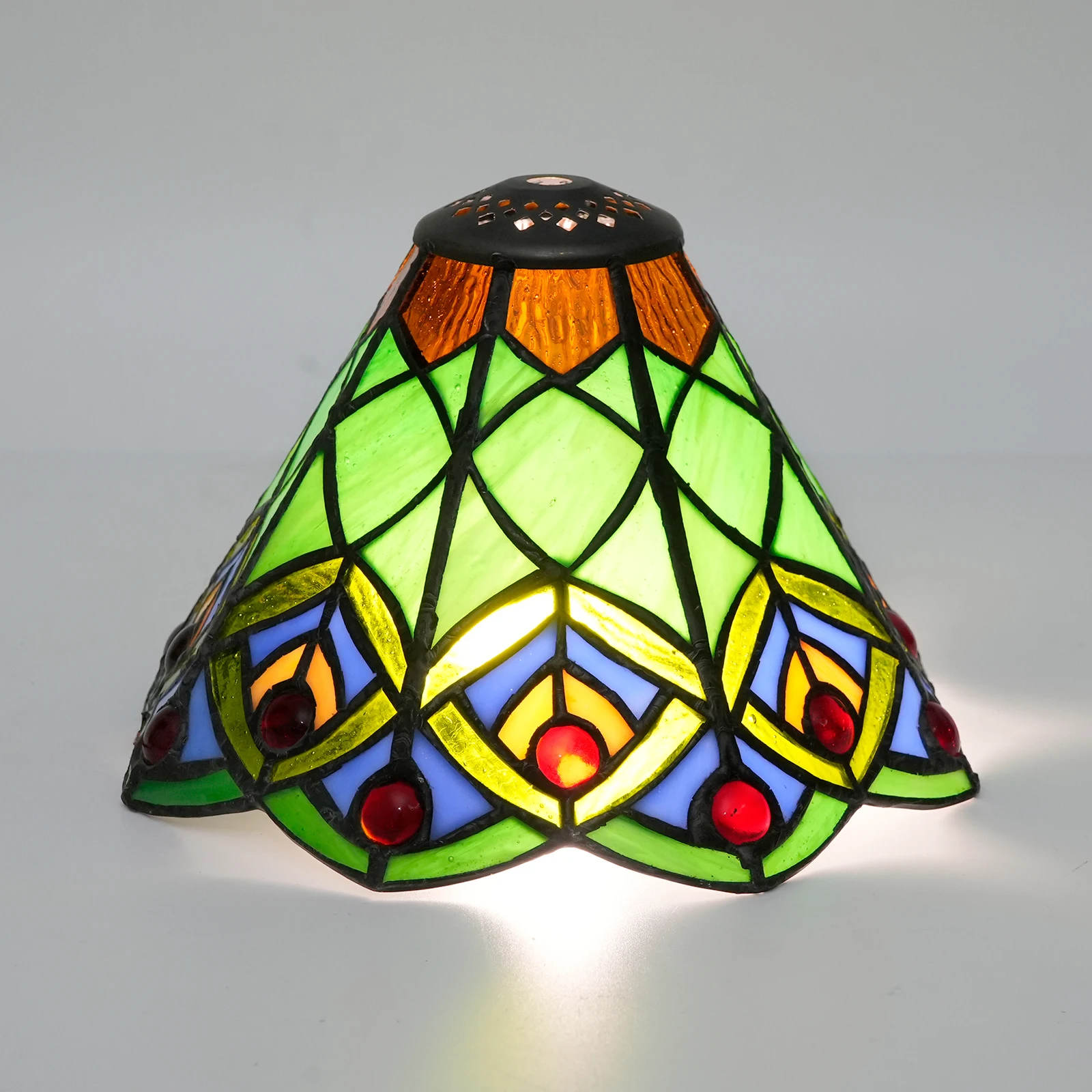 8 Inch Wide Vintage Peacock Lamp Shade Accessories Replacement Only Mission Stained Glass Lampshades for Table Lamp Pendant Ligh