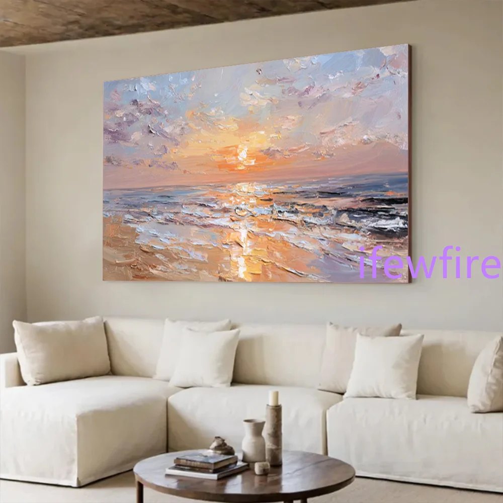 100% Handmade Abstract Oil Painting on Canvas Mural Thick Layer Brilliant sea view Wall Art Picture for Living Room Decor Image